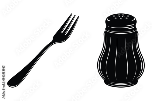 Fork and salt shaker silhouette vector illustration