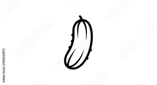Minimalist black outline drawing of a fresh garden cucumber vegetable icon for healthy lifestyle