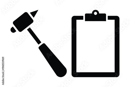 Percussion hammer and clipboard icon vector with black and white