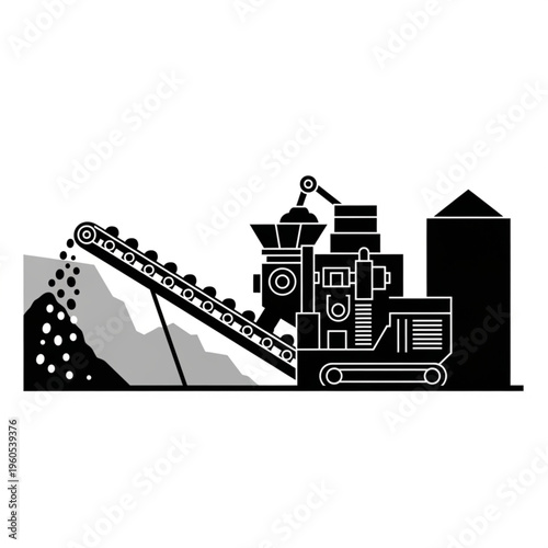 Illustration of a mobile crushing plant for mining operations.