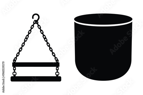 Hanging bird feeder and pot silhouette, garden accessory