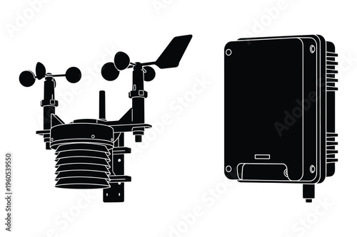 Weather station and sensor box silhouette vector