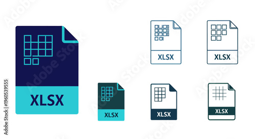 Blue Excel File Icons Collection Featuring XLSX Documents and Spreadsheet Tiles.