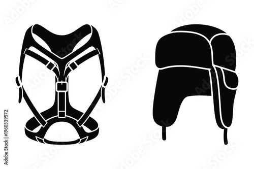Harness and ushanka hat silhouette vector illustration