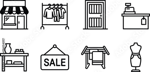 Collection of retail and shopping related icons and signs