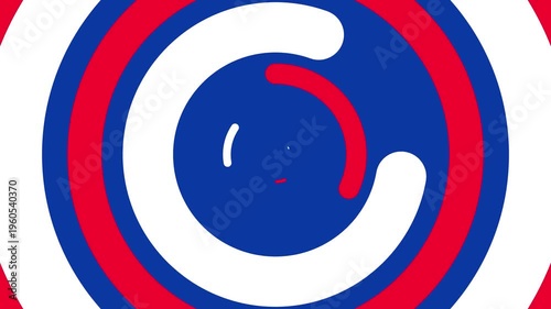 Red white and blue swirling logo.