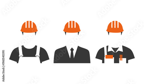 Construction Worker Management Team Industry Professional Safety Hard Hat Icons