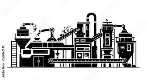 Industrial Factory Automation - Robotic Arms and Conveyor Belt System.