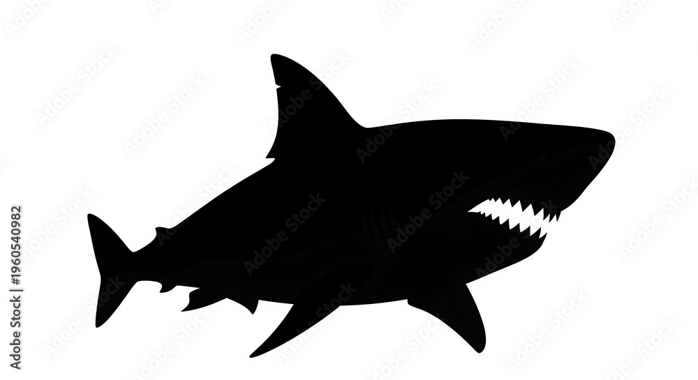 Fototapeta premium Black silhouette of a shark swimming.