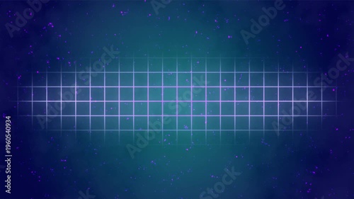 Glowing blue grid on dark background.