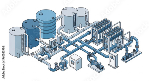 Industrial modular process piping tanks pumps and heat exchangers.