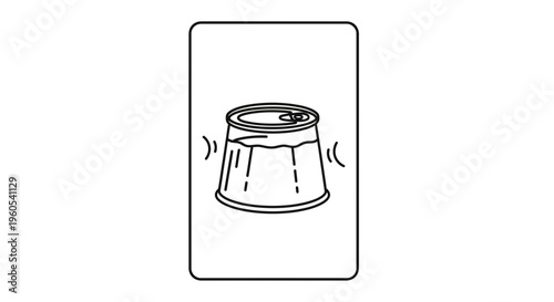 Minimalist line art illustration of a metal can shaking or vibrating creating movement and sound