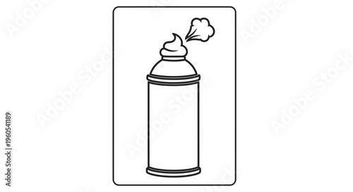 Outline drawing of a pressurized canister emitting a fluffy white topping or shaving foam