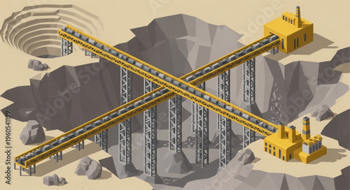 Industrial Open Pit Mine Conveyor Bridge Network System.