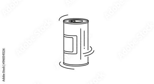 Minimalist outline drawing of a cylindrical beverage or food tin with swirling lines indicating