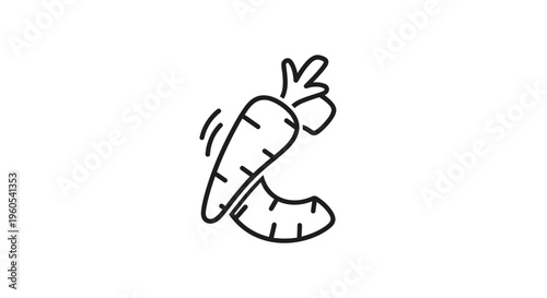 Dynamic hand-drawn carrot icon representing fresh and healthy food vitality and movement