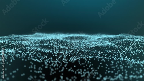 Glowing blue particles on dark background.