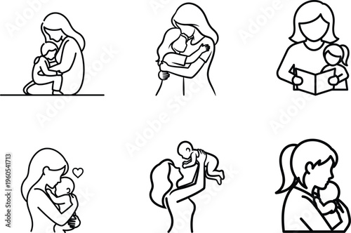 Illustrations of various breastfeeding positions icon's for mothers and infants