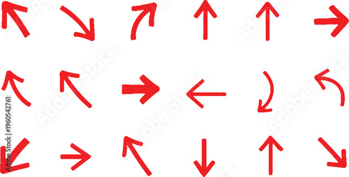 Collection of red arrows pointing in various directions