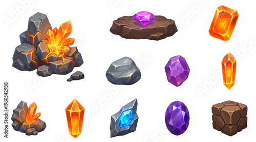 Game Assets Fantasy Mining Gems Crystals Ore for RPG UI Development Adventure Loot