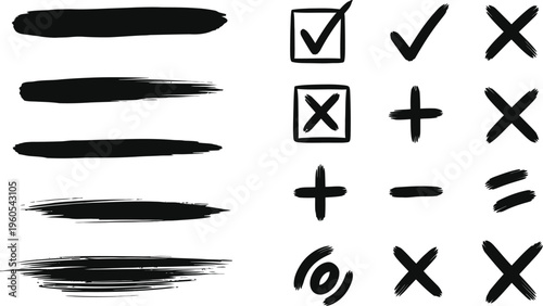 A collection of various hand drawn symbols and marks on a white background