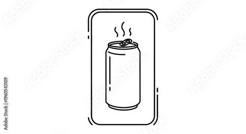 Stylized outline drawing of a steaming aluminum can presenting a hot or fizzy drink symbol