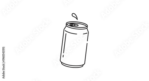 Minimalist line art illustration of an open aluminum beverage can with a refreshing droplet above