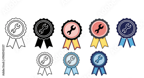 Collection of colorful rosette medals with tassels in various colors and designs.