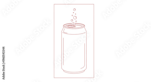 Minimalist line art illustration of a refreshing carbonated drink can with rising bubbles