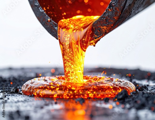 Flowing Lava in Molten Form from a Metal Container on Surface