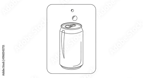 Minimalist line art illustration of an aluminum beverage can with carbonation bubbles floating