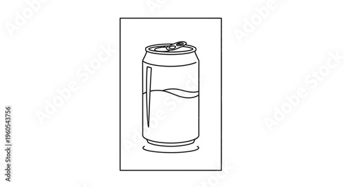 Minimalist line art illustration of a refreshing metallic beverage can with pop-top opener