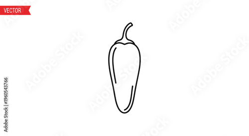 Outline illustration of a spicy chili pepper, a bold monochrome graphic ideal for culinary themes