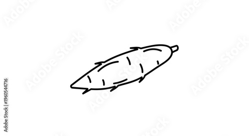 Minimalist black outline drawing of a nutritious tropical cassava root vegetable for culinary use