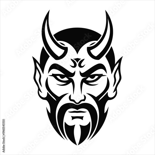 Black Tribal Horned Demon Face Tattoo Vector Illustration