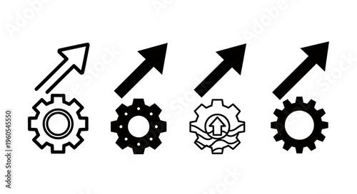 Abstract gear and arrow icons symbolize progress, growth, and technological progression in an industrial context.