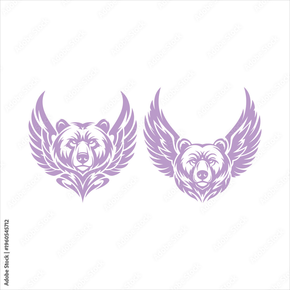 Fototapeta premium Purple Tribal Winged Bear Head Mascot Vector Illustration