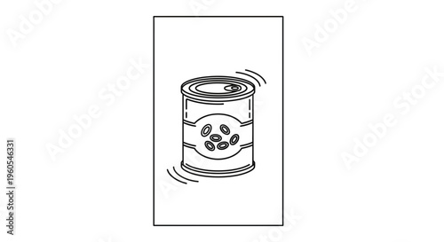 Clear line drawing of a food can containing beans, suitable for cooking, grocery, and pantry
