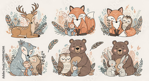 Adorable Woodland Animal Families and Forest Friends in Tender Boho Illustrations