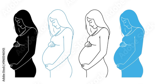 Illustrations of a pregnant woman in profile, showcasing her maternity and expectant glow