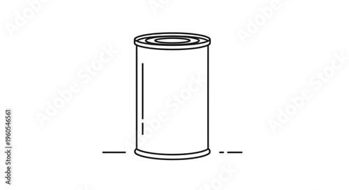 Minimalist line art illustration of a generic metal food storage tin can an essential household