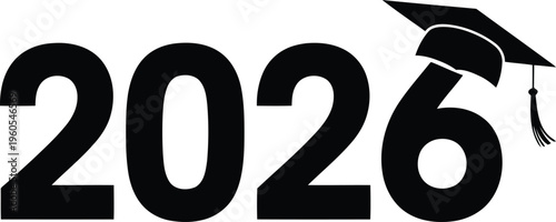 Bold black numbers 2026 with a classic graduation cap representing academic accomplishments and future graduates