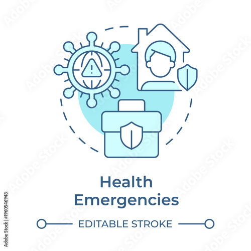 Health emergencies soft blue concept icon. Medical threats management. Variety of unexpected occurrences. Round shape line illustration. Abstract idea. Graphic design. Easy to use in booklet
