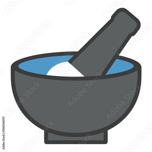 Mortar and Pestle Vector Icon with Blue Powder