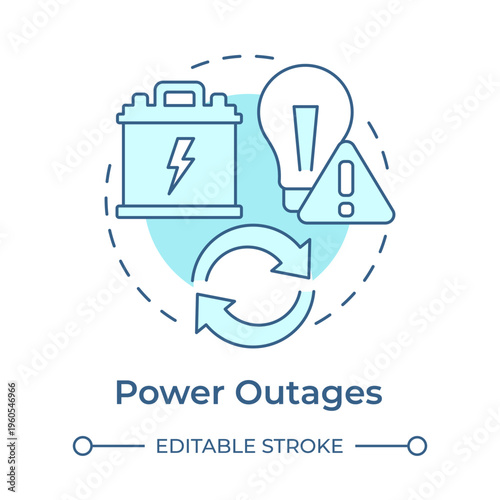 Power outages soft blue concept icon. Interruptions in electrical supply. Variety of unexpected occurrences. Round shape line illustration. Abstract idea. Graphic design. Easy to use in booklet
