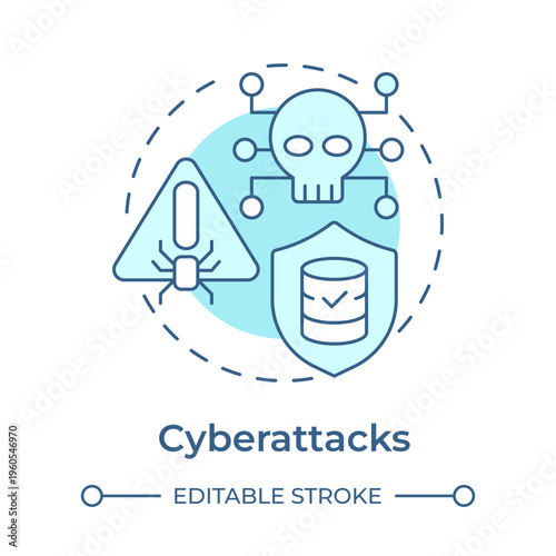 Cyberattacks soft blue concept icon. Digital systems damage maintenance. Variety of unexpected occurrences. Round shape line illustration. Abstract idea. Graphic design. Easy to use in booklet