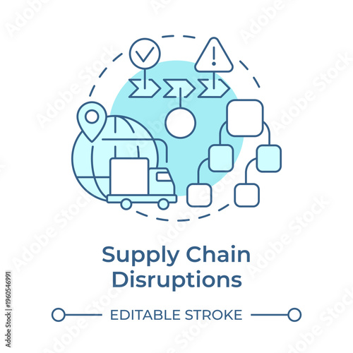Supply chain disruptions soft blue concept icon. Distribution failure. Variety of unexpected occurrences. Round shape line illustration. Abstract idea. Graphic design. Easy to use in booklet
