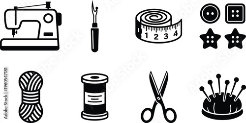 Sewing tools and equipment illustration set