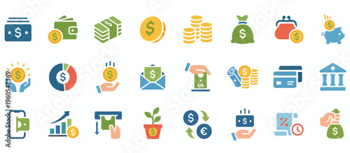 Financial icons set vector illustration flat design