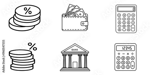 Financial Banking and Accounting Icon Set for Business Money Management